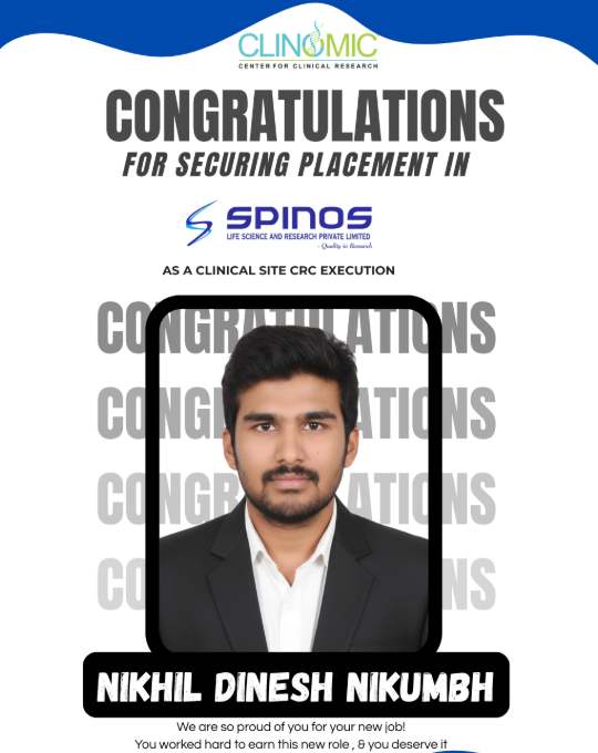 Nikhil Dinesh Nikumbh placed as Clinical Site CRC Execution at Spinos Life Science and Research Pvt Ltd