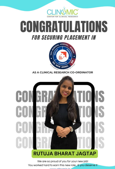 Rutuja Bharat Jagtap placed as Clinical Research Co-ordinator at Tata Memorial Hospital Mumbai