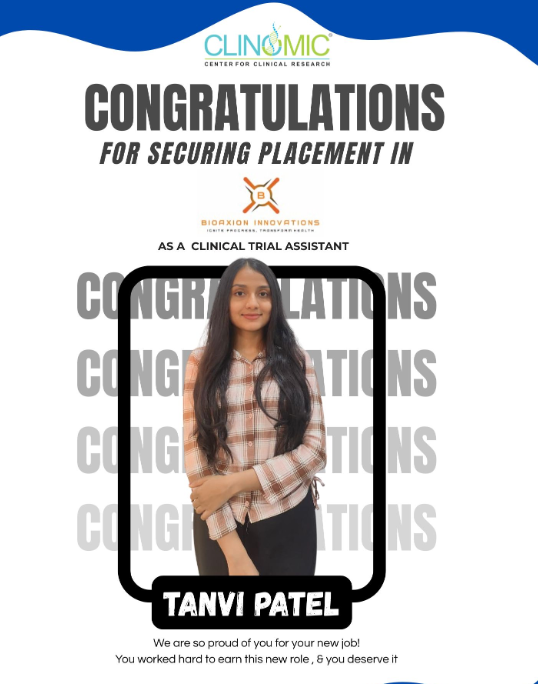Tanvi Patel placed as Clinical Trial Assistant at BioAxion Innovations