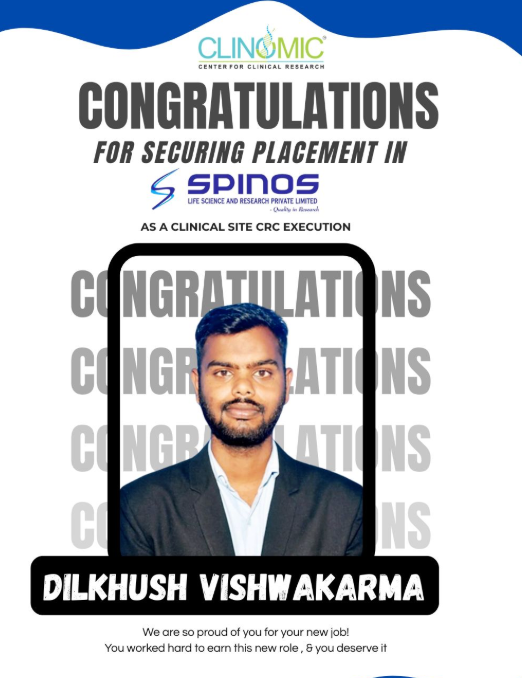 Dilkhush Vishwakarma placed as Clinical Site CRC Execution at Spinos Life Science and Research Pvt Ltd