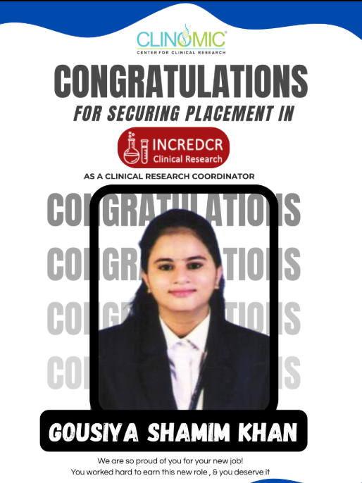 Gousiya Shamim Khan placed as Clinical Research Coordinator at IncredCR Clinical Research